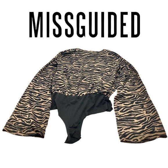 MISSGUIDED Bodysuit Black Brown Wrap Front - Picture 3 of 6